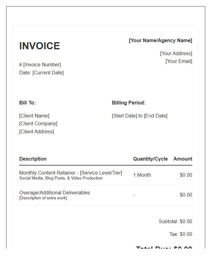 Monthly Content Creation Retainer Invoice Template