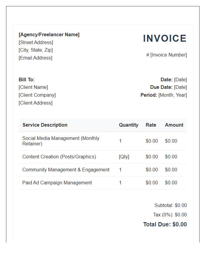 Monthly Social Media Management Invoice Template