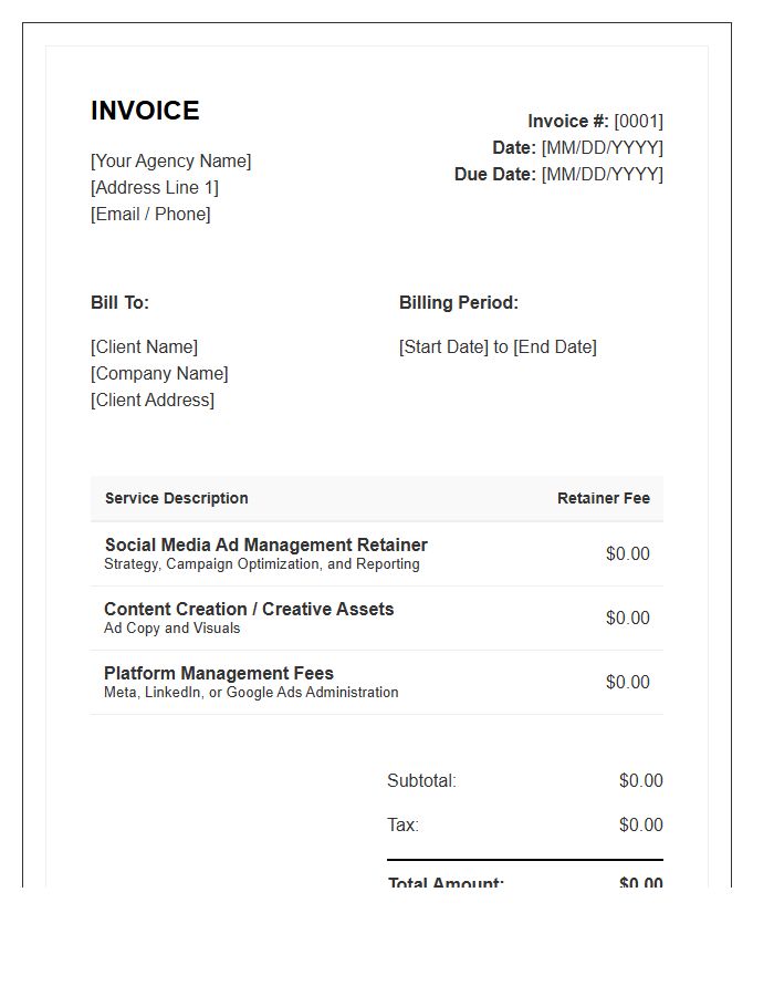 Social Media Advertising Management Retainer Invoice Template
