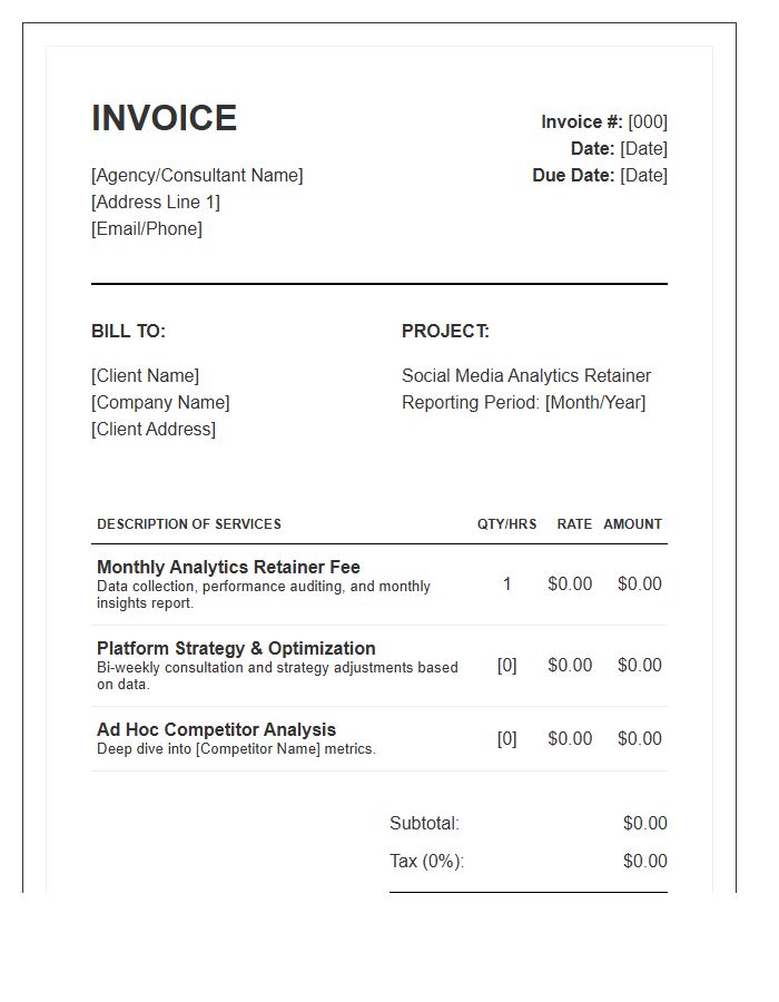 Social Media Analytics Reporting Retainer Invoice Template