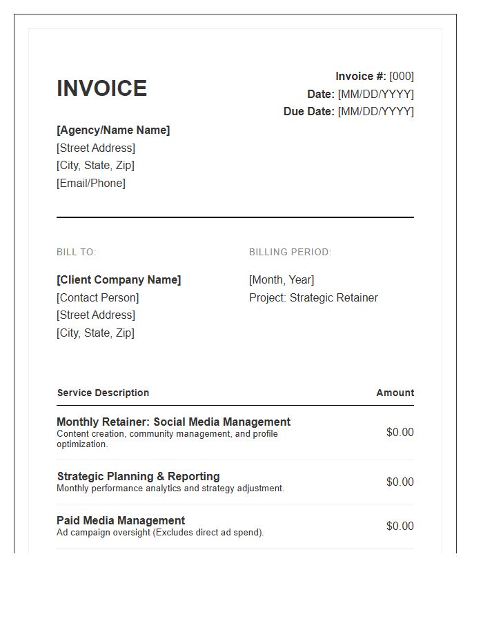 Strategic Social Media Management Retainer Invoice Template