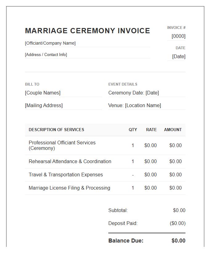 Marriage Ceremony Professional Invoice Template