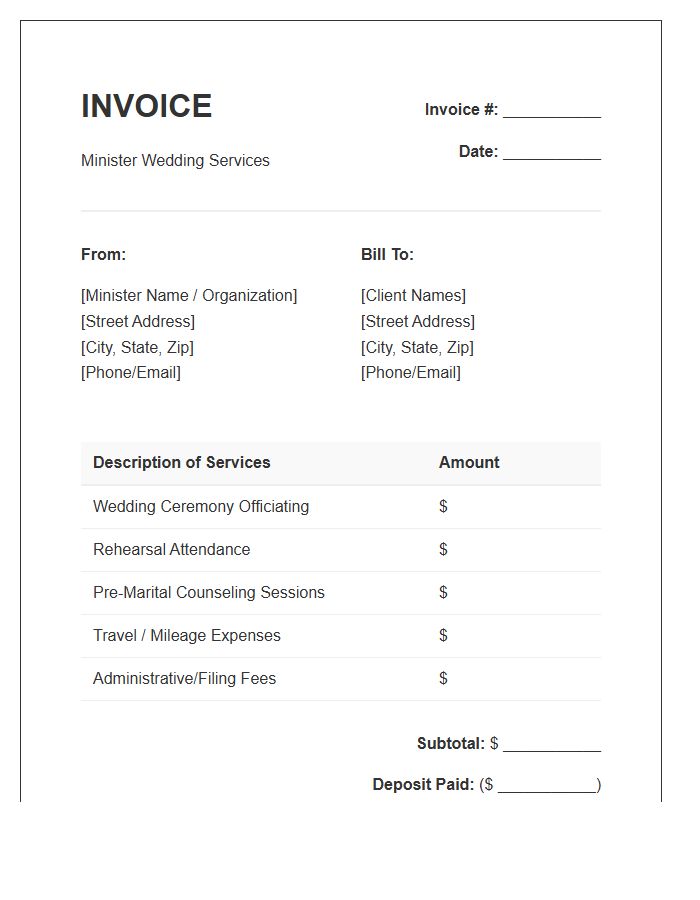Minister Wedding Service Invoice Template