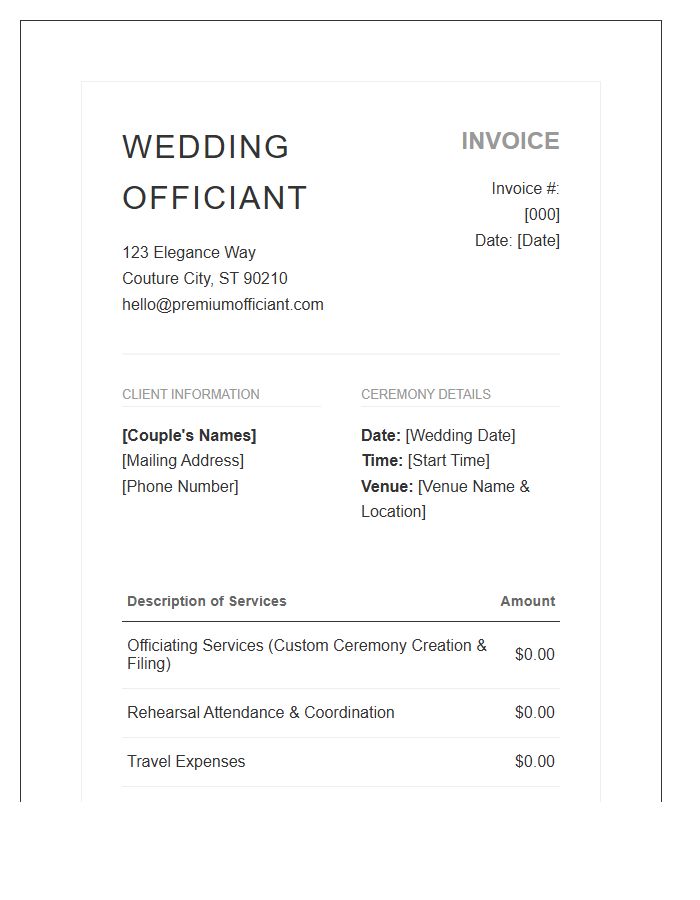 Premium Wedding Officiant Invoice Template