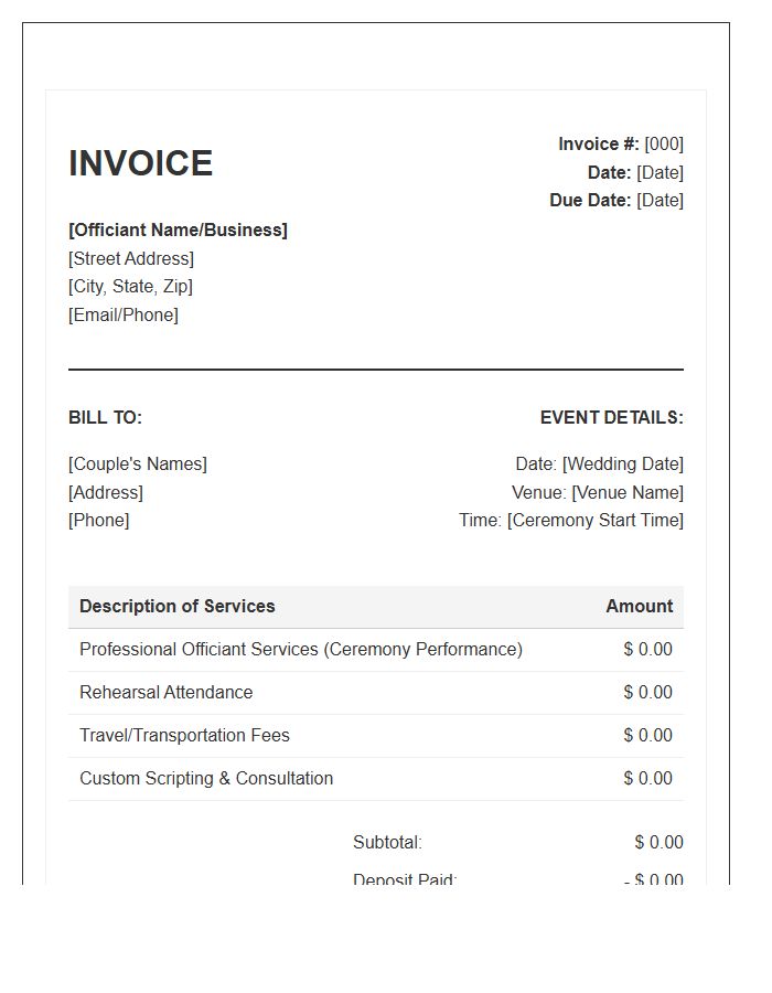 Wedding Officiant Final Payment Invoice Template