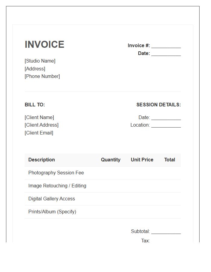Family Photography Session Service Invoice Template