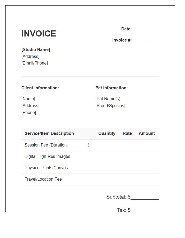 Pet Photography Session Service Invoice Template