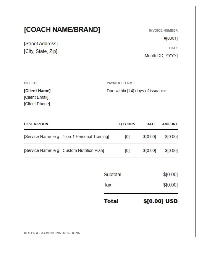 Contemporary Fitness Coach Invoice Template - Free Samples in PDF ...