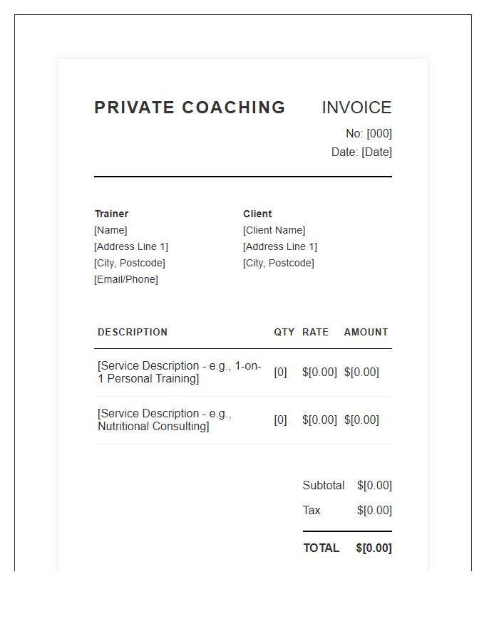 Contemporary Fitness Coach Invoice Template - Free Samples in PDF ...