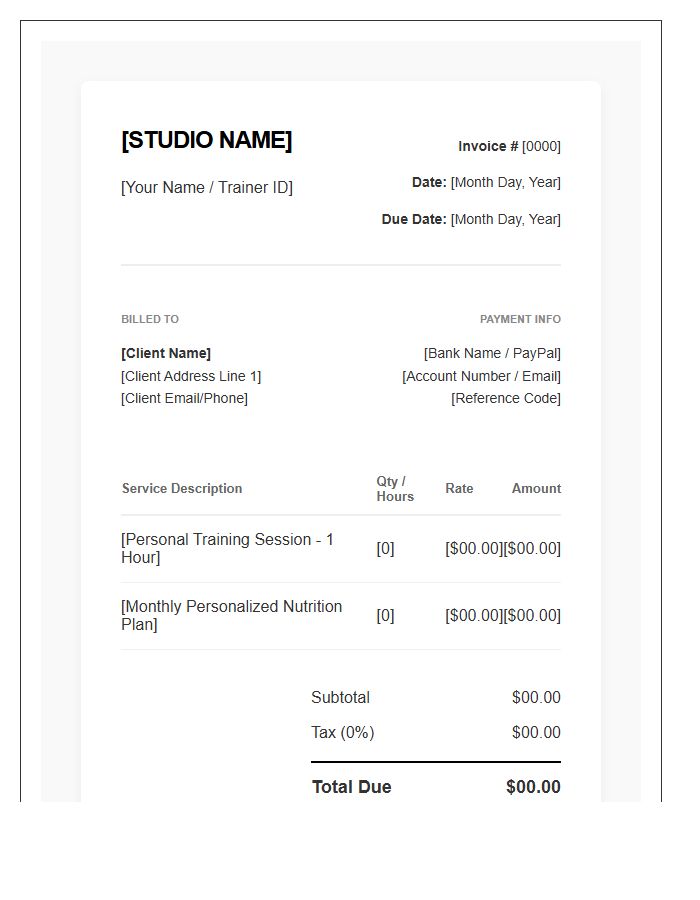 Contemporary Fitness Coach Invoice Template - Free Samples in PDF ...