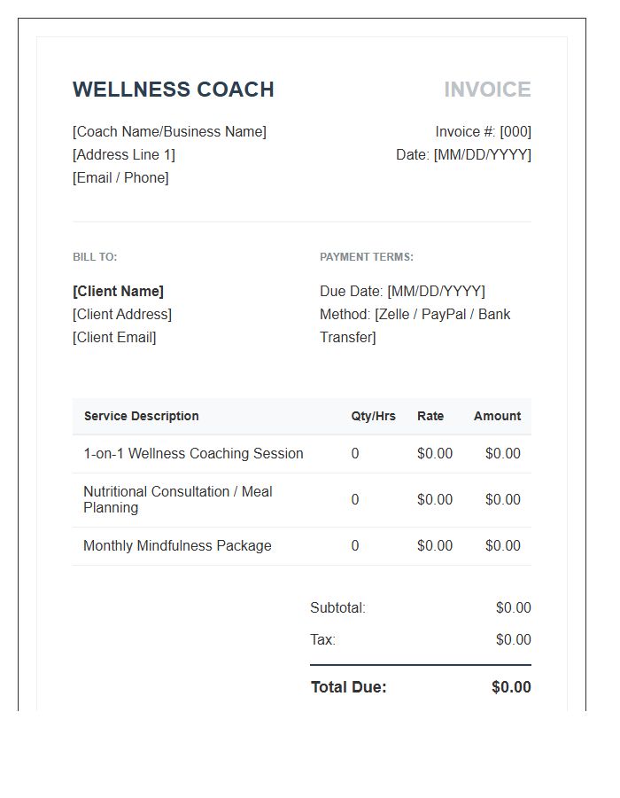 Contemporary Fitness Coach Invoice Template - Free Samples in PDF ...