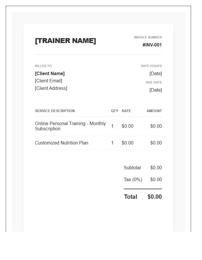 Training Invoice Example Contemporary Fitness Coach Invoice Template - Free Samples in PDF ...