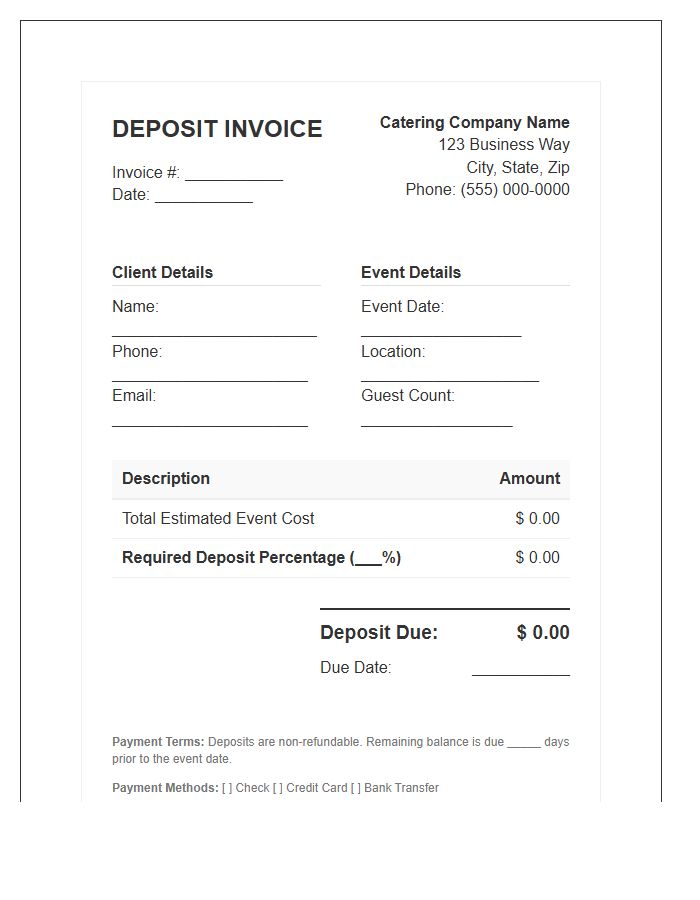 Catering Event Deposit Invoice Template