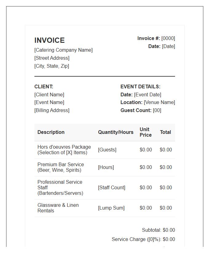 Cocktail Reception Catering Invoice Template
