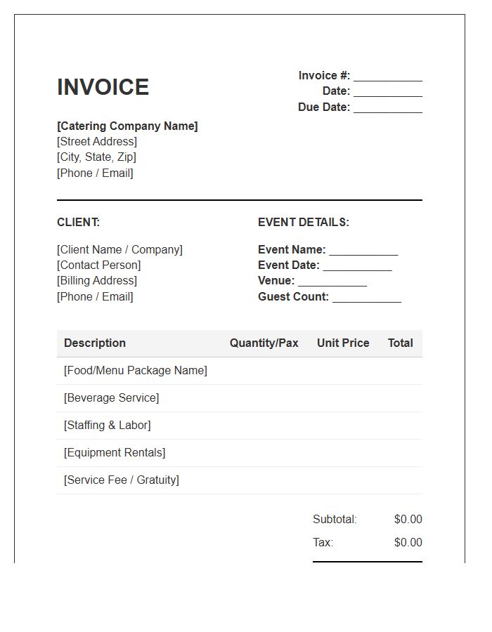 Corporate Event Catering Invoice Template