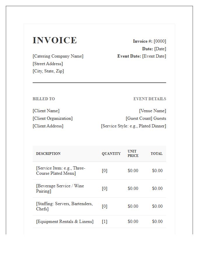 Formal Dinner Catering Invoice Template