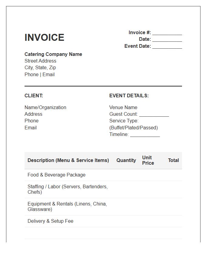 Full Service Catering Invoice Template