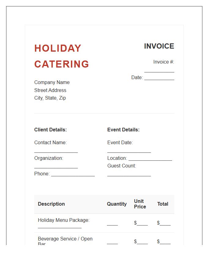 Holiday Event Catering Invoice Template