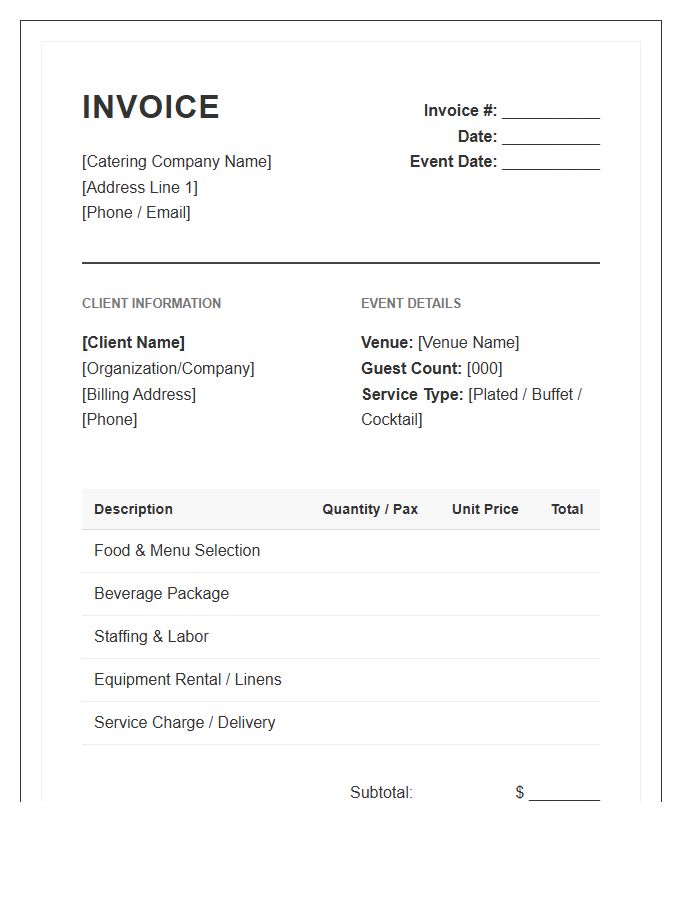 Hospitality Event Catering Invoice Template