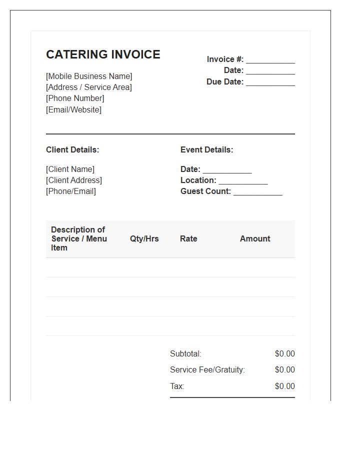 Mobile Catering Service Invoice Template