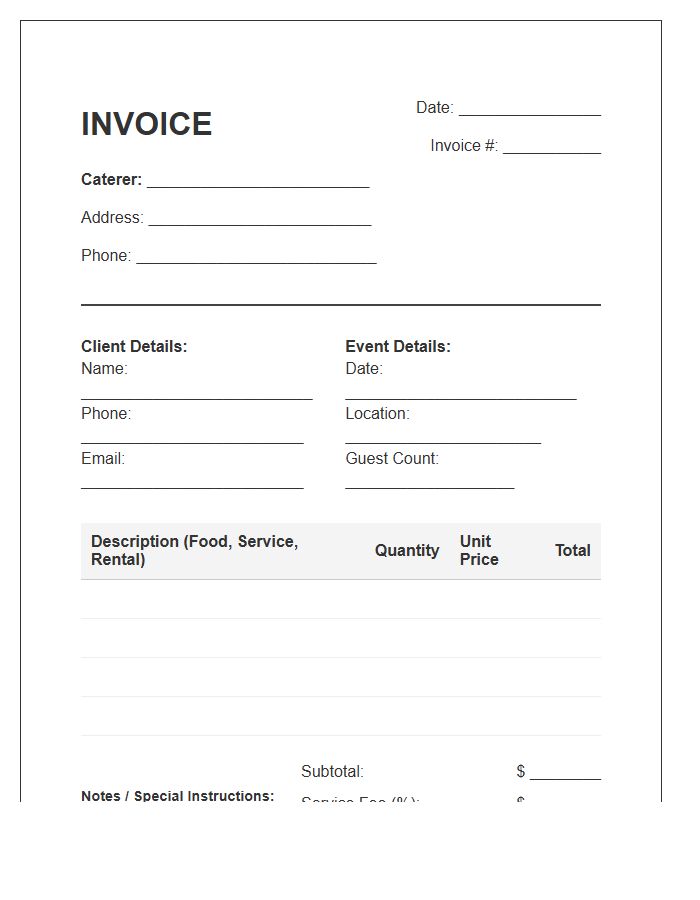 Private Party Catering Invoice Template