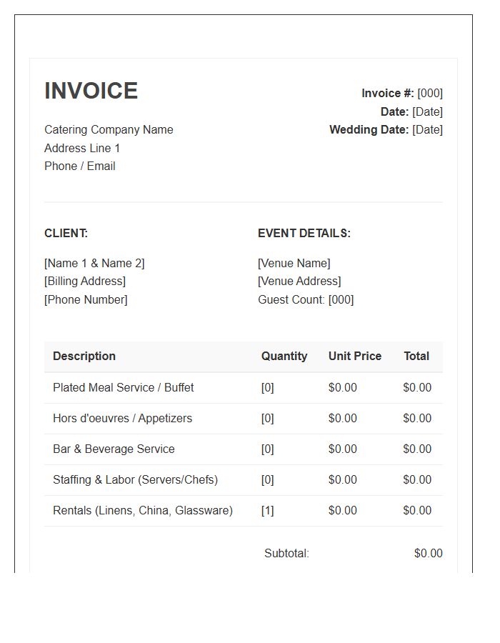Wedding Catering Service Invoice Template