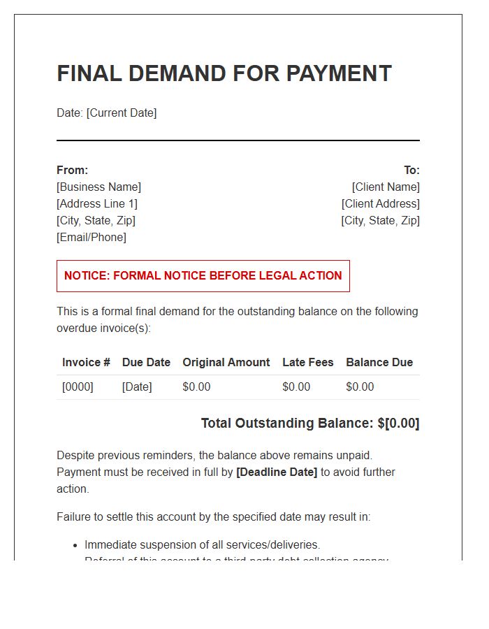 Final Demand Overdue Invoice Template Small Business
