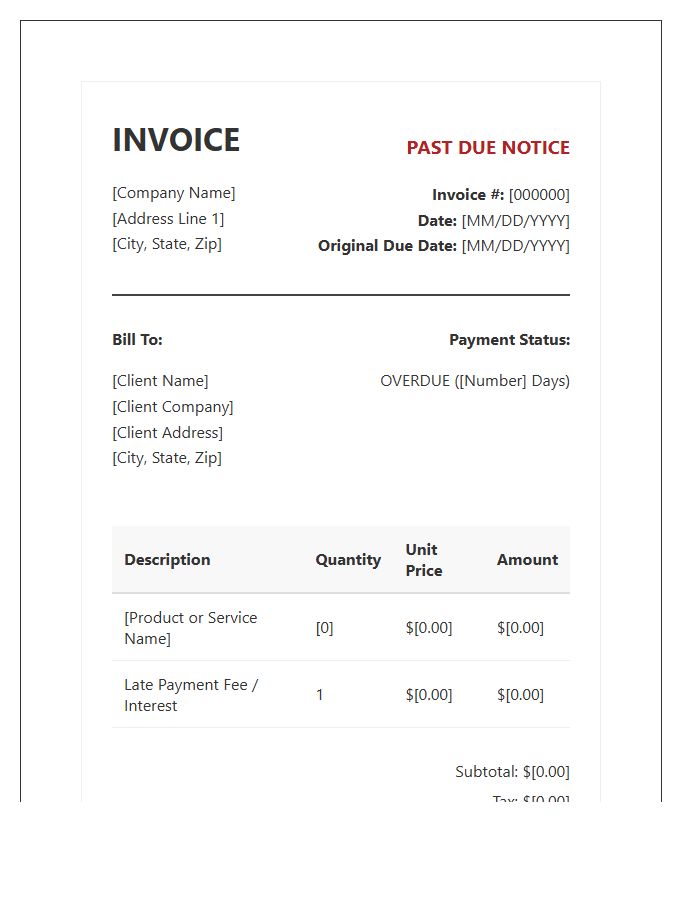 Formal Past Due Payment Invoice Template