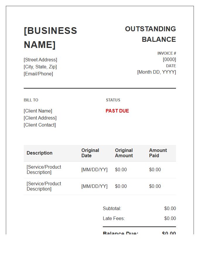 Outstanding Balance Invoice Template For Small Business