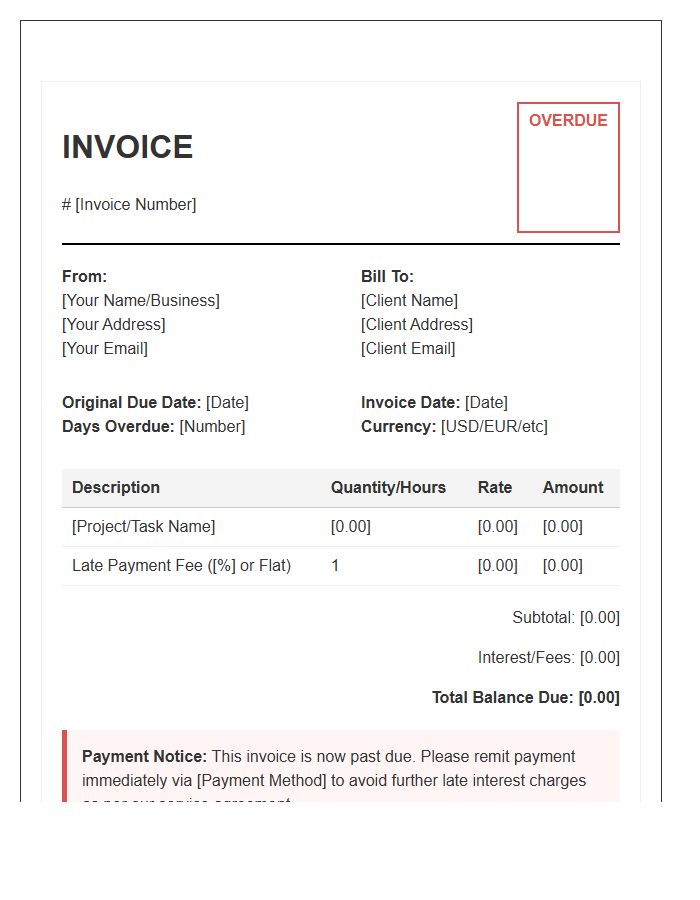 Overdue Freelance Work Invoice Template