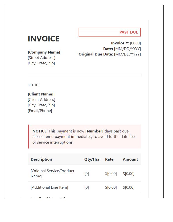 Professional Late Billing Invoice Template