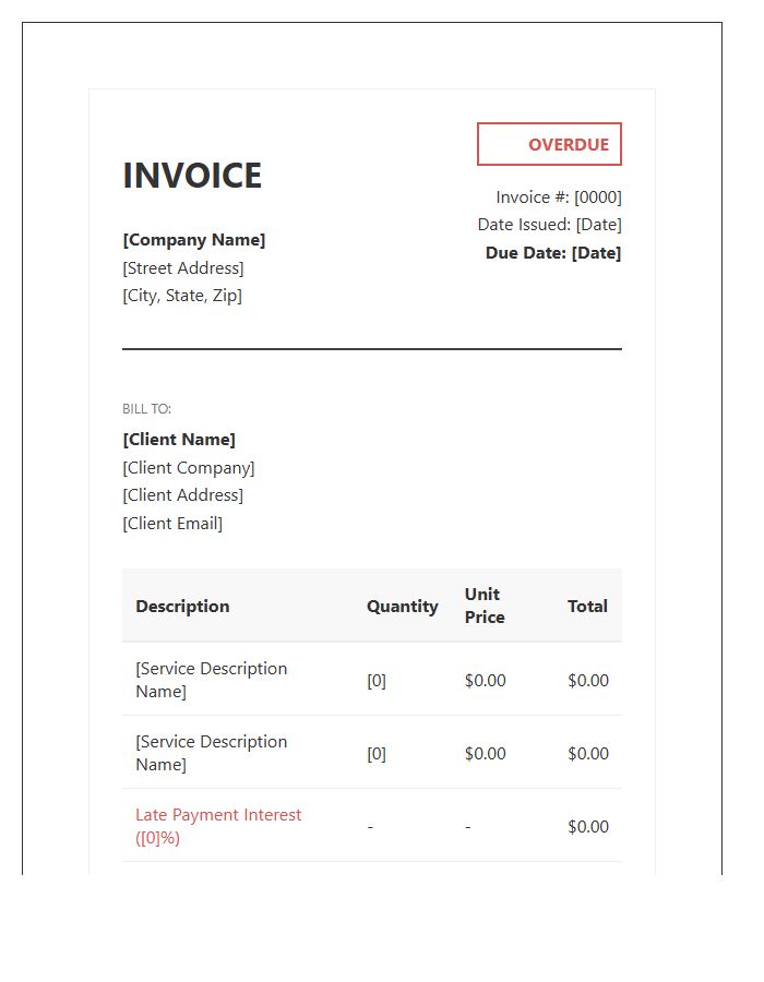 Professional Overdue Service Invoice Template