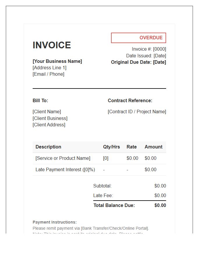 Small Business Overdue Contract Invoice Template