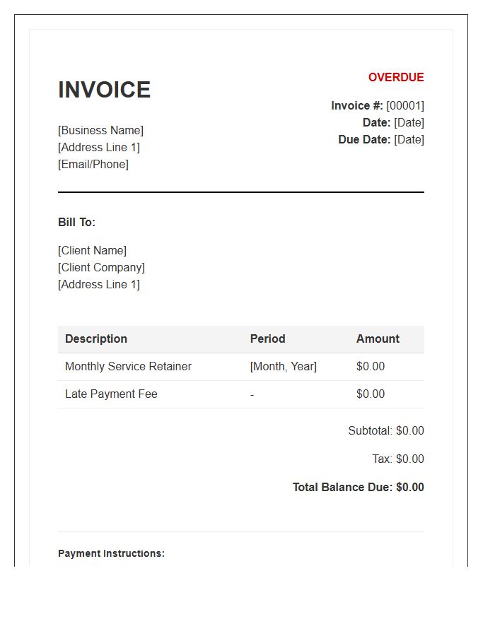 Small Business Overdue Retainer Invoice Template