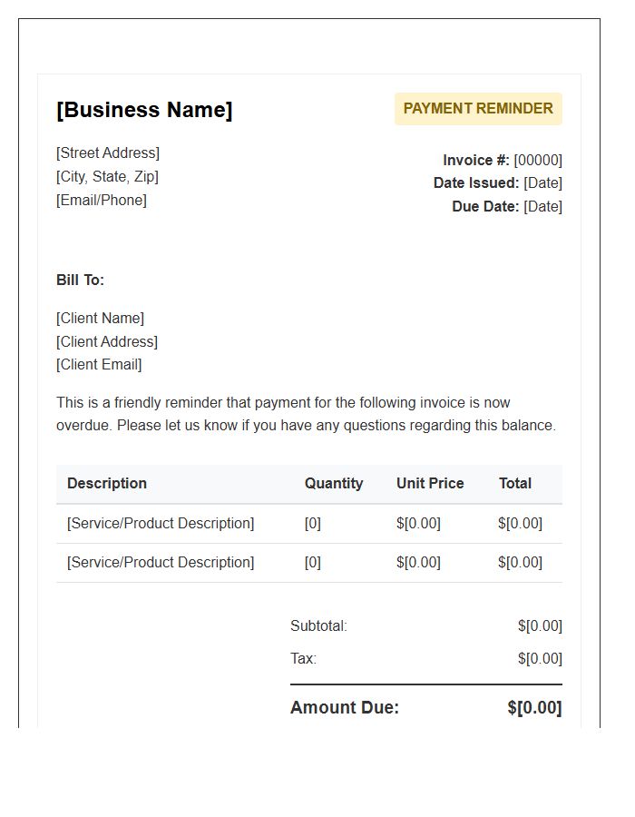 Small Business Unpaid Invoice Template Reminder