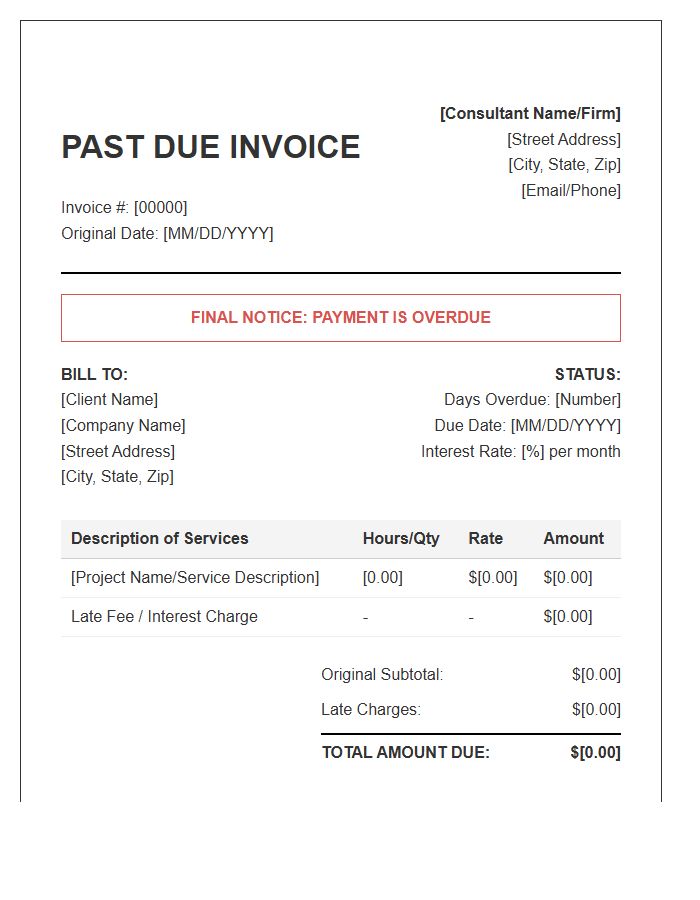 Consultant Delinquent Payment Invoice Template