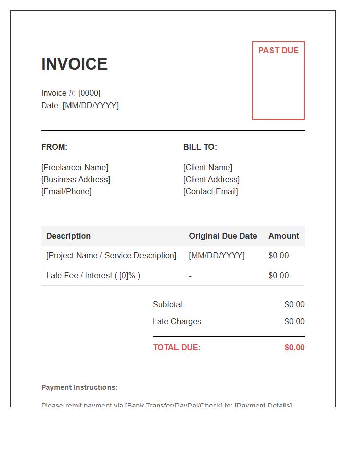 Freelance Past Due Payment Invoice Template