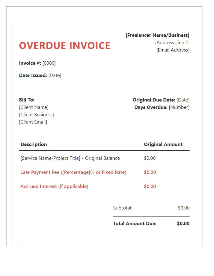 Freelance Service Late Payment Invoice Template