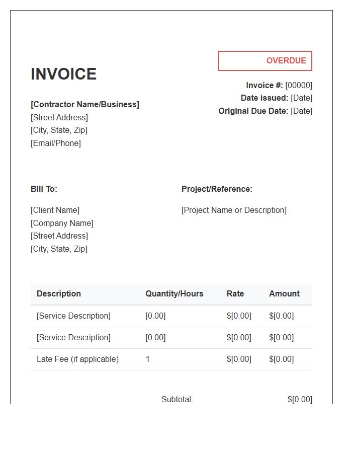 Independent Contractor Overdue Invoice Template