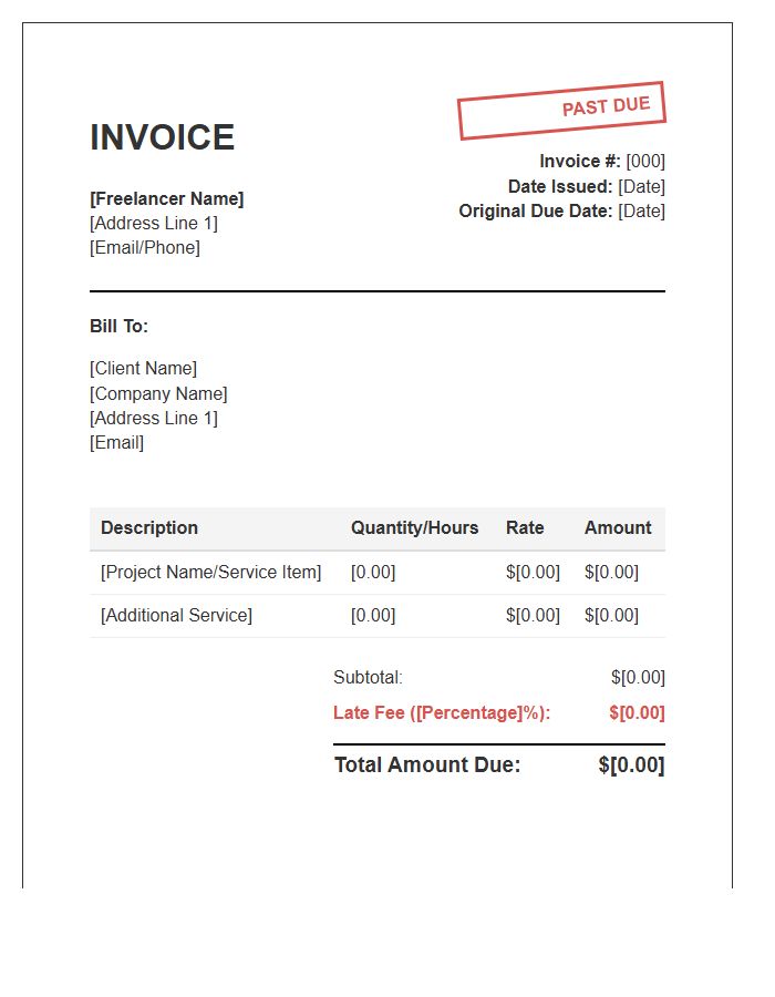 Independent Freelancer Past Due Invoice Template