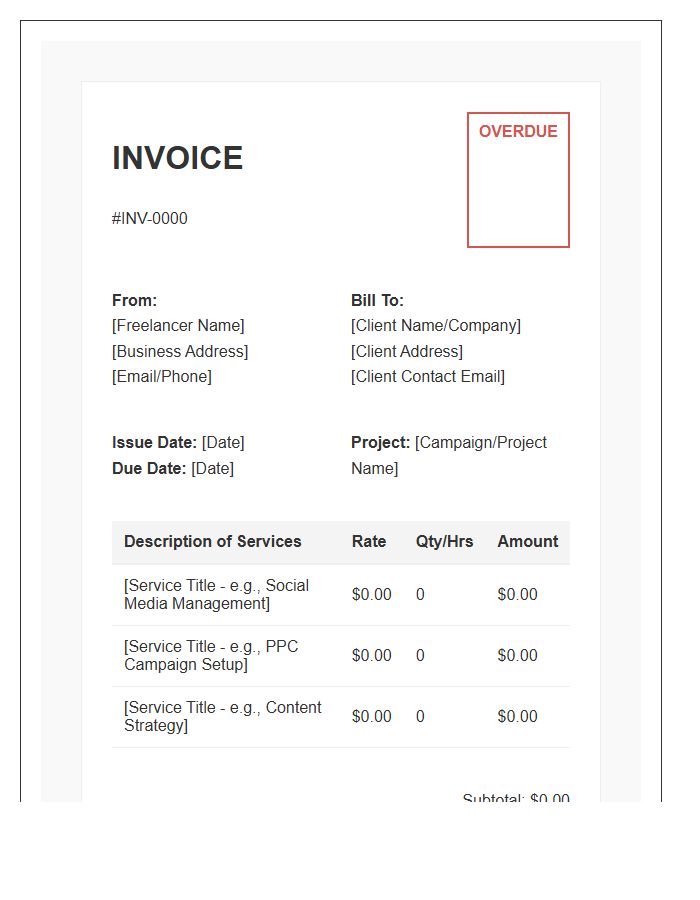 Marketing Freelancer Unpaid Invoice Template