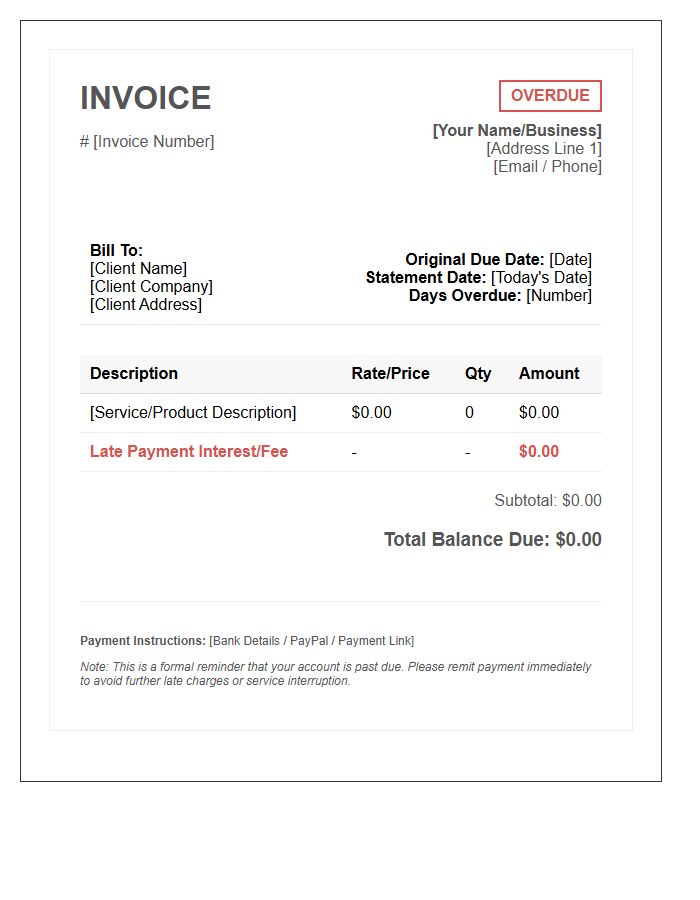 Professional Self Employed Late Invoice Template