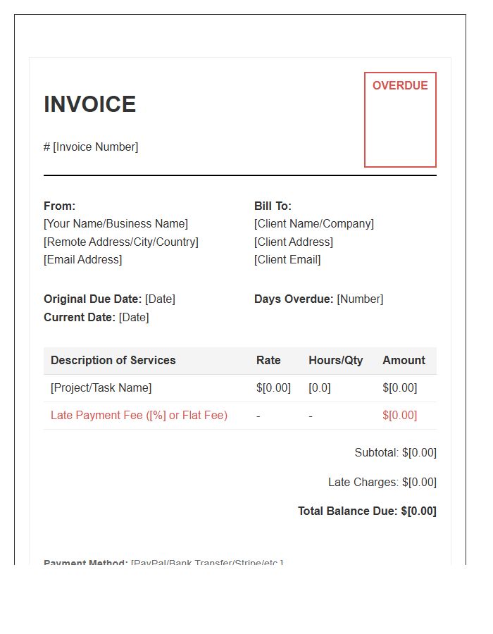 Remote Work Late Payment Invoice Template