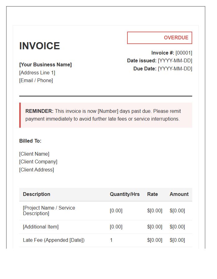 Small Business Freelance Overdue Invoice Template