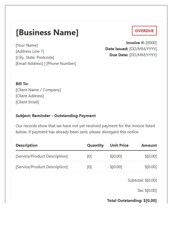 Sole Trader Overdue Invoice Template