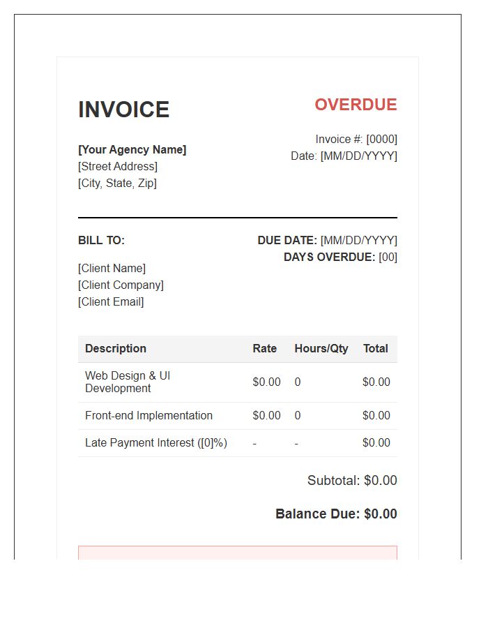 Web Design Overdue Payment Invoice Template