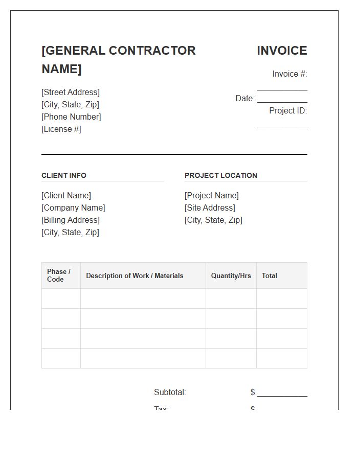 Commercial General Contractor Invoice Template