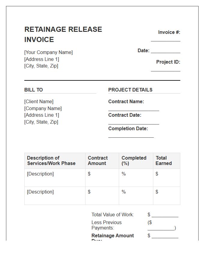 Construction Retainage Service Invoice Template