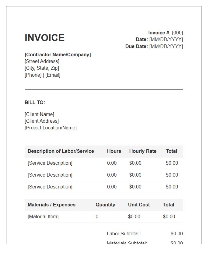 General Contractor Hourly Rate Invoice Template