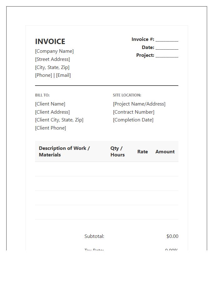 General Contractor Service Invoice Template
